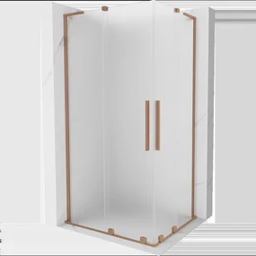 Mexen Velar L Duo posuvný sprchový kút 90 x 80 cm, matné sklo, kartáčovaná meď - 871-090-080-02-33-65
