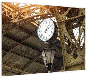 Sklenený obraz - Nádražné hodiny (70x50 cm)