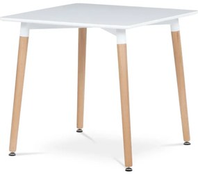 Jídelní stůl 80x80x74 cm, MDF / kovová kostrukce - bílý matný lak, dřevěné nohy