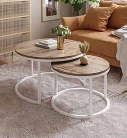 OKRÚHLY KONFERENČNÝ STOLÍK LEONARDO 2 v 1 DUB WOTAN + BIELY PODSTAVEC