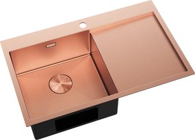 Mexen Exar, 1-komorový nerezový drez s odkvapkávačom, ľavý, 780 x 480 mm, brúsená meď, vzor voština, 6433781010L-65HC