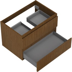 Mexen Rivel, kúpeľňová skrinka pod umývadlo 70 cm, 2 zásuvky, drážkovaná, orech, 91A20-07047-2-BFF86