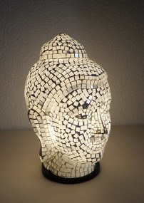 Stolná lampa Budha biela, 38 cm, ručná práca, mozaika