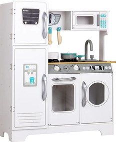 Drevená kuchynka ECOTOYS veľká s príslušenstvom (rúra, mikrovlnka, chladnička, práčka)