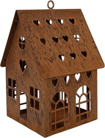Hrdzavý svietnik v tvare domčeka Rustic Charm - 10*10*17 cm