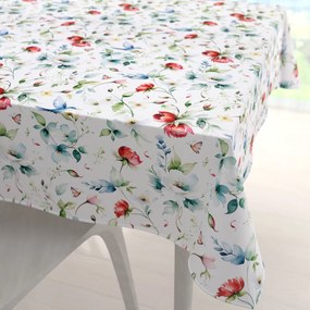 Biante Teflónový štvorcový obrus TF-116 Akvarelové kvety s kolibríkmi na bielom 80x80 cm