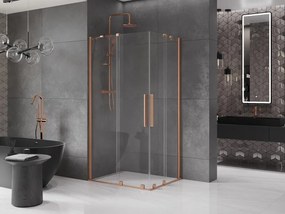 Mexen Velar Duo, sprchový kút s posuvnými dverami 90(dvere) x 80(dvere) cm, 8mm číre sklo, medená matná profil, 871-090-080-02-65