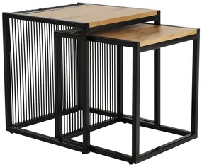 Konferenčné stolíky, set 2 ks, dub/čierny, RIMBO
