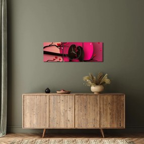 Obraz - Zamilované vtáčiky (s hodinami) (90x30 cm)