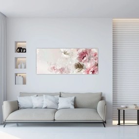 Obraz - Maľba ružových kvetov (120x50 cm)