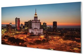 Sklenený obraz Nočná panoráma Varšavy mrakodrapov 125x50 cm