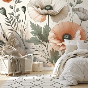 Samolepiaca tapeta pastelové makové kvety