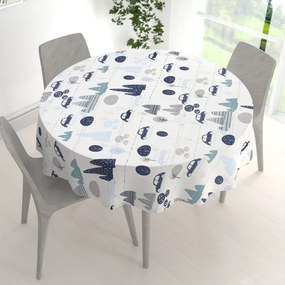 Biante Detský bavlnený okrúhly obrus Sandra SA-685 Modré autá medzi stromami na bielom Ø 120 cm