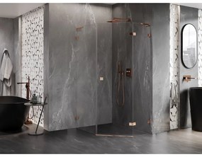Mexen Lunar, L päťuholníkový sprchový kút s pravým sklonom 80 x 100 cm, 8mm číre sklo, profil ružové zlato, 831L-080P-100L-60-00-P