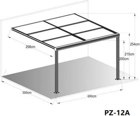 Hliníková pergola BestBerg PZ-12A / 12 m² / antracit/sivá