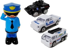 LEAN Toys Policajné auto, úschovný priestor, garáž 2 v 1, policajt, malé autíčka, zvuky, svetlá