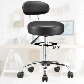 Casaria Taburetka na kolieskach s operadlom ROLAND, Ø35cm, čierna