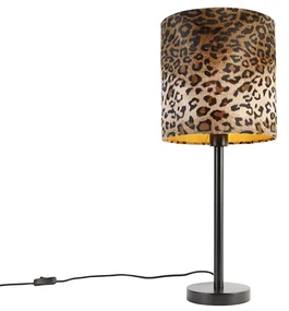 Moderná stolná lampa čierna s leopardím tienidlom 25 cm - Simplo
