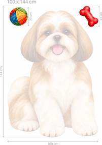 Shih-tzu s loptičkou a kosťou akvarelové textilné nálepky na stenu pre milovníkov shih-tzu arch 32 x 46 cm