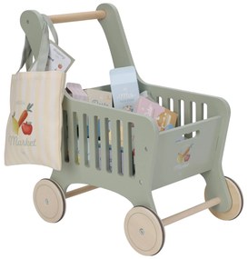 Nákupný vozík s doplnkami drevený