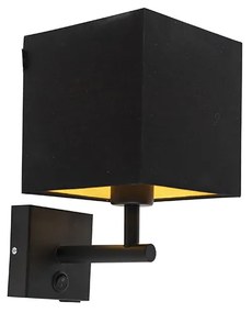 Nástenná lampa čierna s USB a štvorcovým čiernym tienidlom - Combi 1