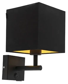 Nástenná lampa čierna s USB a štvorcovým čiernym tienidlom - Combi 1