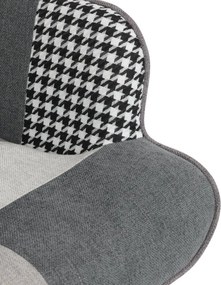 Relaxačné kreslo ušiak LISA + taburet — masív, látka, čiernobiely patchwork