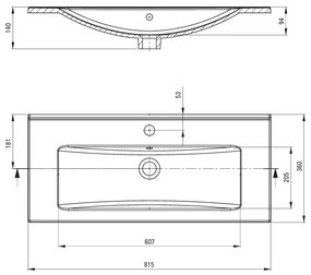 Deante Tubo, keramické umývadlo na zapustenie 815x360x140 mm, biela lesklá, DEA-CTU_638M