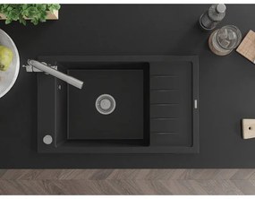 Mexen Elias, 1-komorový granitový drez s odkvapkávačom 795x480x200 mm a chrómová batéria Duero, čierna, 6511-77-671600-00