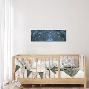 Obraz lesa v hmle (s hodinami) (90x30 cm)