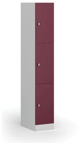 Šatníková skrinka s úložnými boxmi, 3 boxy, 1850 x 300 x 500 mm, otočný zámok, červené dvere