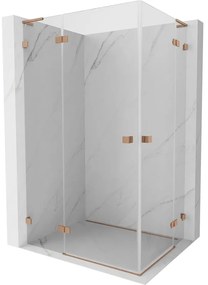 Mexen Lunar, L Duo sklápací sprchový kút 90 x 70 cm, 8mm číre sklo, profil medená matná, 834L-090-070P-65-00