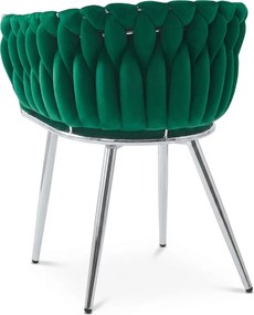 Zamatové jedálenské kreslo ORION VELVET so striebornými nohami, zelené