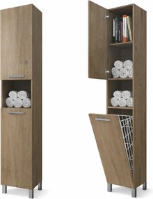 NORMANDIA 30 Sonoma, Kúpeľňová skrinka, s košom na bielizeň, úložným priestorom a policami