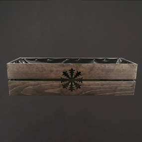 AMADEA Drevený vianočný kvetináč s vločkou tmavý, vo vnútri s čiernou fóliou, 62x21,5x17cm, český výrobok