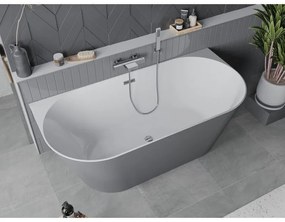 Mexen Oval Slim, voľne stojaca vaňa ku stene, 170 x 80 cm, biela-šedá, chrómový prepad, 52661708062-01