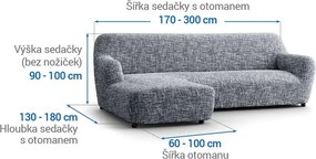 Bielastické poťahy GRAFITI NOVÉ antracit sedačka s otomanom vľavo (š. 170 - 300 cm)