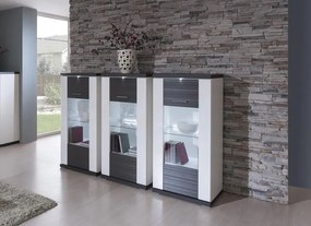 Vitrína Caracas typ 24, grafit/biely lesk, s osvetlením