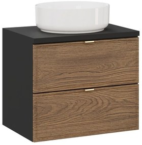 Závesná skrinka Talia Casella s doskou a umývadlom 60 cm čierny mat/dub casella