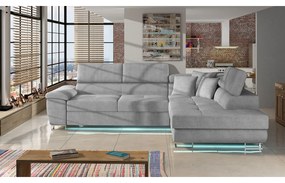 Rohová sedačka Alvin LED, Dostupné poťahy: Ekokoža Soft 011 (čierna) + Lux 06 + Ekokoža Soft 011 (čierna), Strana: pravá
