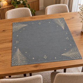 Vianočný vyšívaný obrus Stromček sivo-zlatý 85x85 cm TiaHome