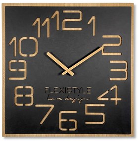 Dizajnové nástenné hodiny v luxusnej kombinácia dreva a čiernej farby 60 cm
