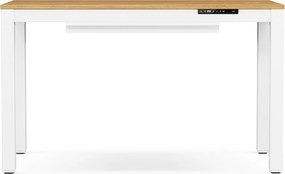 Stôl elektricky výškovo nastaviteľný biely/zlatý dub, 120x63 cm: EVAN