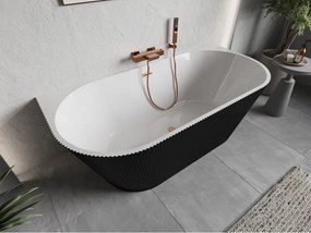 Mexen Oris, voľne stojaca ryhovaná vaňa 150 x 75 cm, biela-čierna, medený matný prepad, 52871507575-65