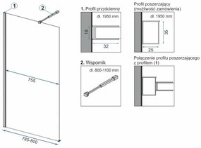 Rea Aero, sprchová zástena WALK-IN 80x195 cm + EVO polička a vešiak na uteráky, KPL-K0615