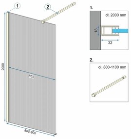 Rea Aero Intimo, sprchová zástena 90x200 cm, 8mm číre sklo, čierny profil, REA-K4123