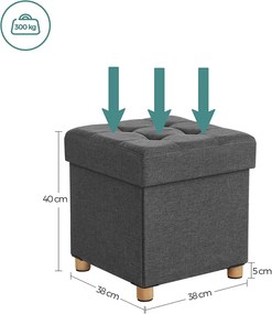 SONGMICS Taburetka s úložným priestorom sivá 38 × 40 × 38 cm