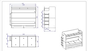 Poschodová posteľ s prístelkou, úložným priestorom a rebríkom Pure Modular - biela