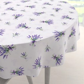 Biante Teflónový okrúhly obrus TF-128 Vetvičky levandúľ na bielom Ø 120 cm