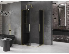 Mexen Velar L Duo, sprchový kút s posuvnými dverami 100 x 90 cm, 8mm šedé sklo, zlatá matná, 871-100-090-02-43-55